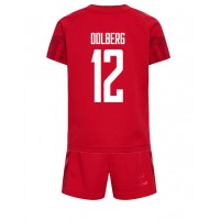 Fotballdrakt Barn Danmark Kasper Dolberg #12 Hjemmedraktsett VM 2022 Kortermet (+ Korte bukser)